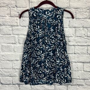 Lush Women's Tank Top Blue & White Sleeveless Round Neck Size Medium